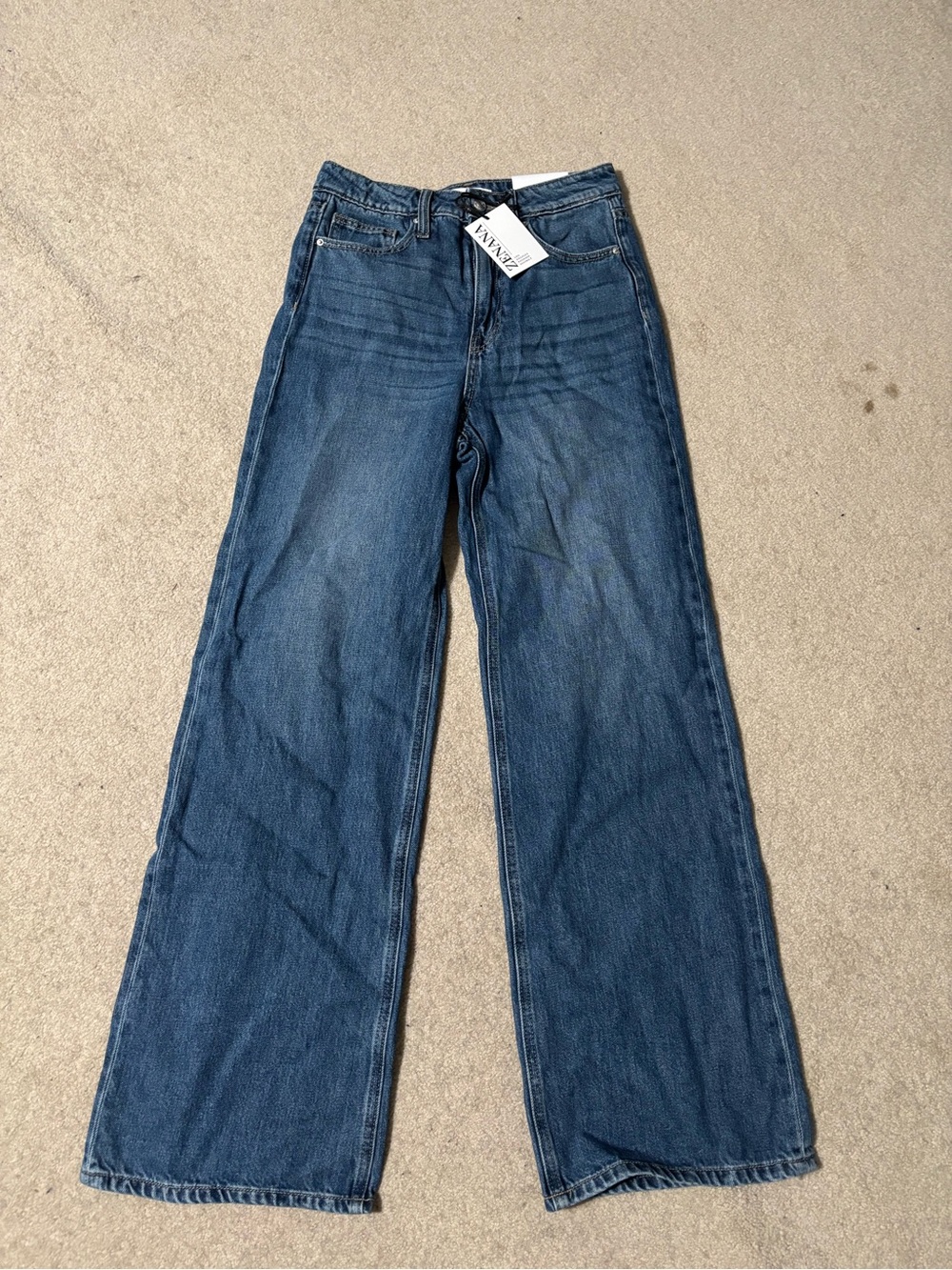 Zenana Sara High Waist Wide Leg Straight Jean - Medium Wash